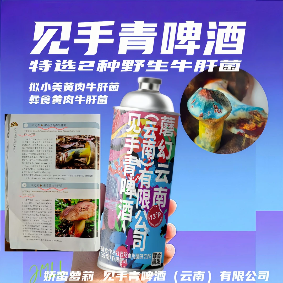娇蛮萝莉原创正品见手青啤酒1升6罐装云南野生牛肝菌蘑菇菌啤酒水