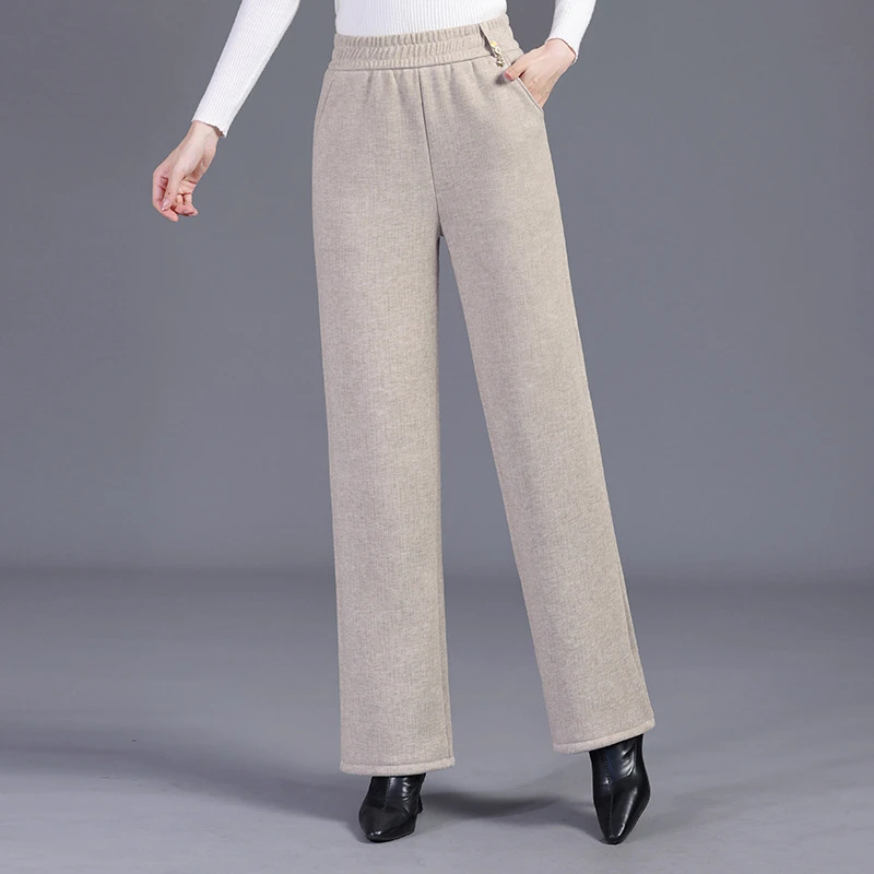 直筒妈妈裤子春秋新款时尚松紧高腰宽松中老年人秋冬休闲弹力长裤