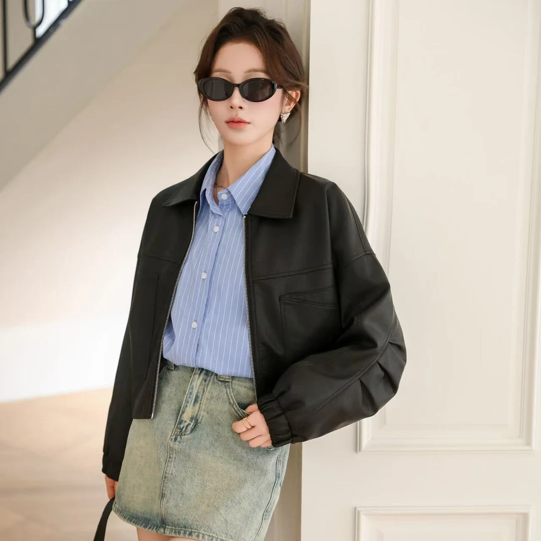 欧货宽松皮衣外套女春装2025新款高级感休闲时尚短夹克小个子