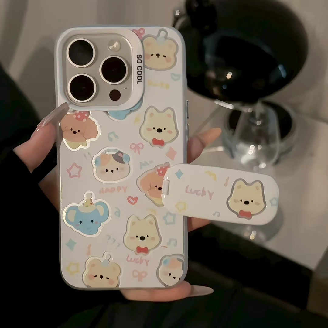 磨砂彩银ins涂鸦小动物手机壳适用于苹果16华为p70oppo小米15vivo