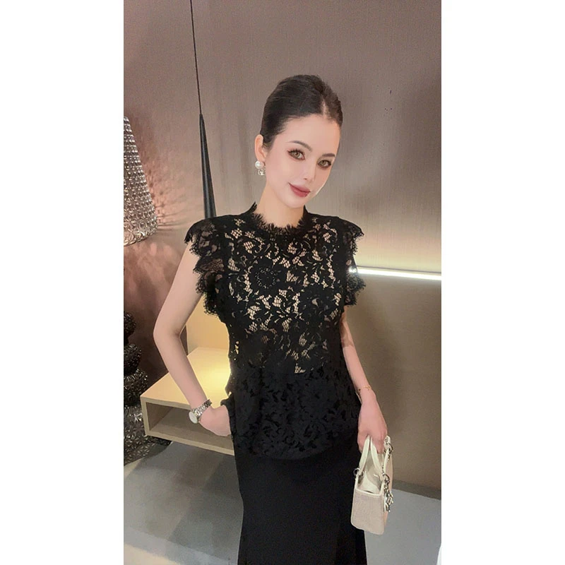 花边蕾丝假两件拼接鱼尾连衣裙LYQ30632