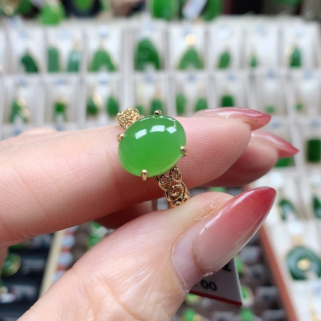 和田玉（碧玉）18K金镶嵌戒指10