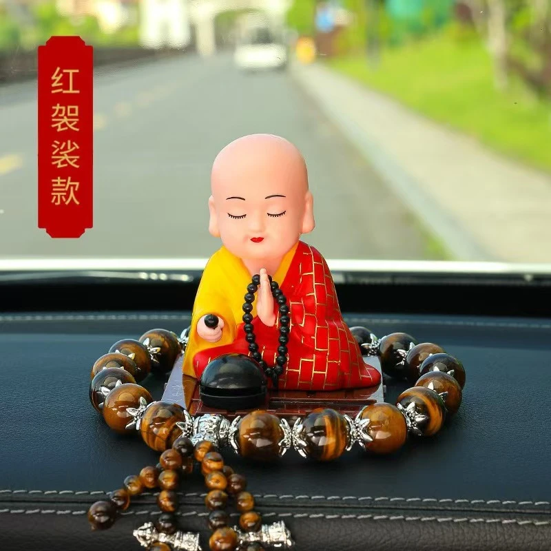 大号-太阳能小和尚汽车摆件装饰敲木鱼禅意公仔车载小沙弥