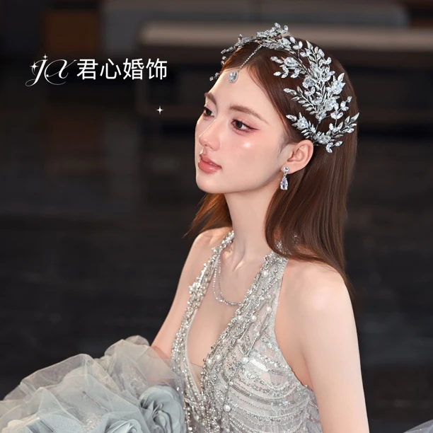 君心家 X1精灵皇冠耳环套装 | 锆石吊坠额饰新娘婚纱礼头饰