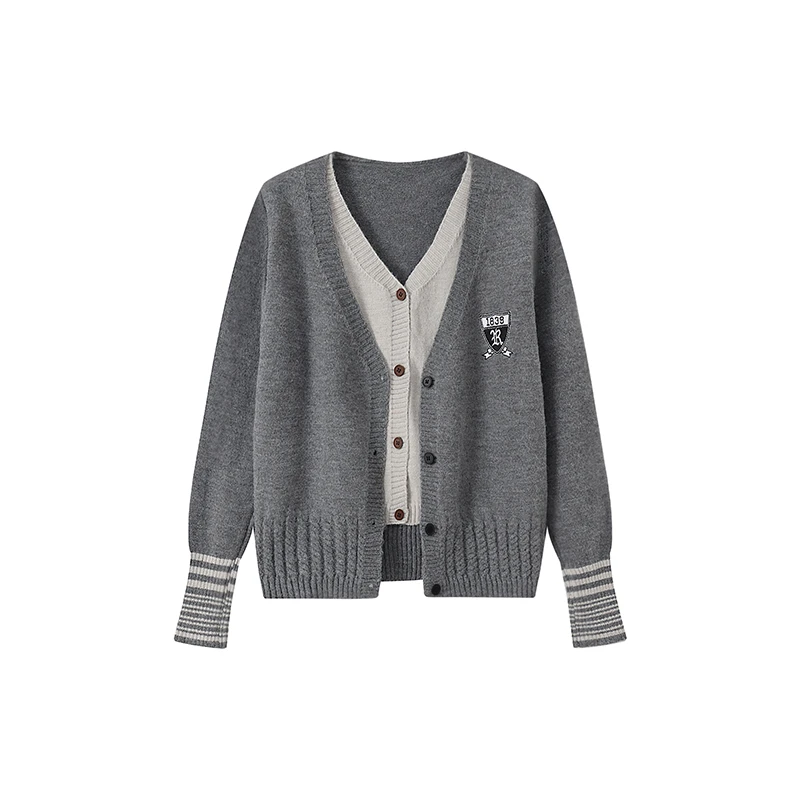 假两件毛衣外套女秋冬新款宽松休闲时尚百搭设计感针织开衫2596