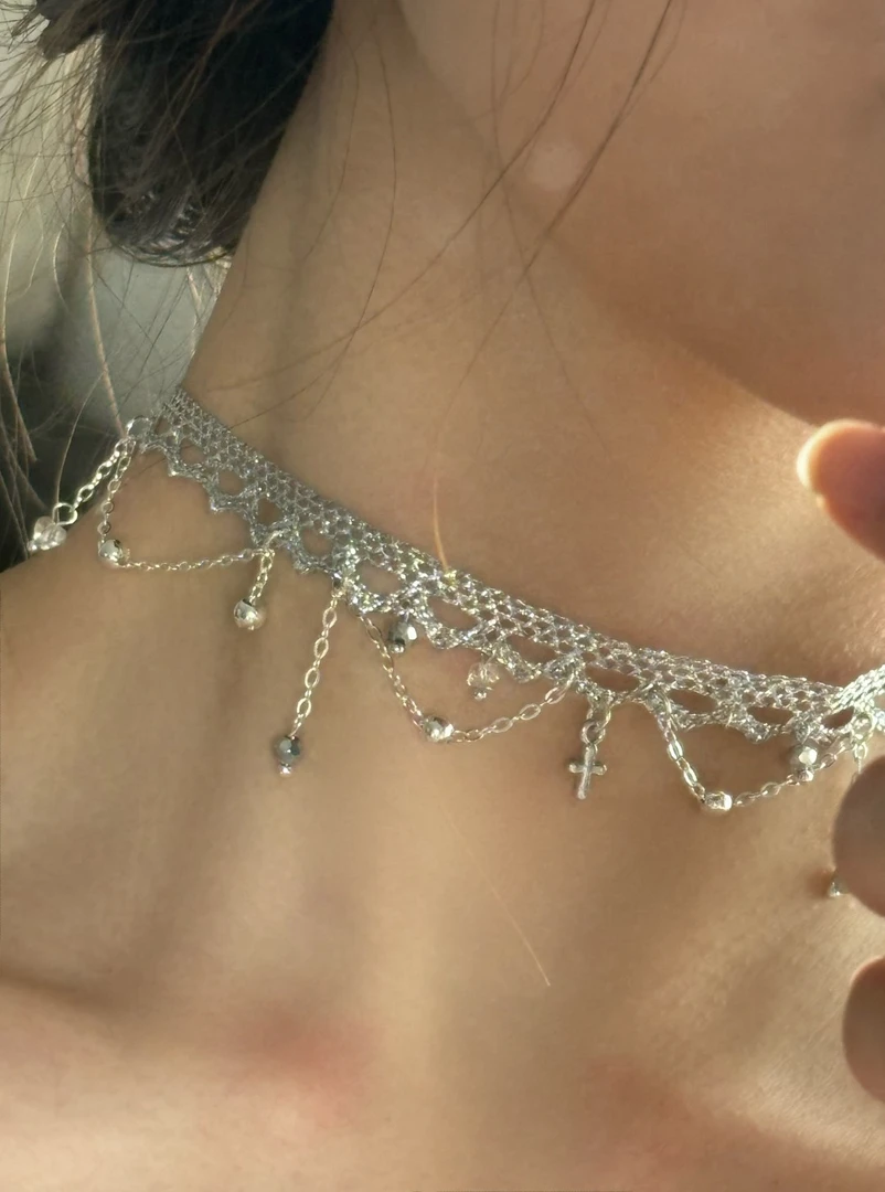 合金布艺手链 合金布艺手链银色y2kchoker锁骨链项链手链亚比