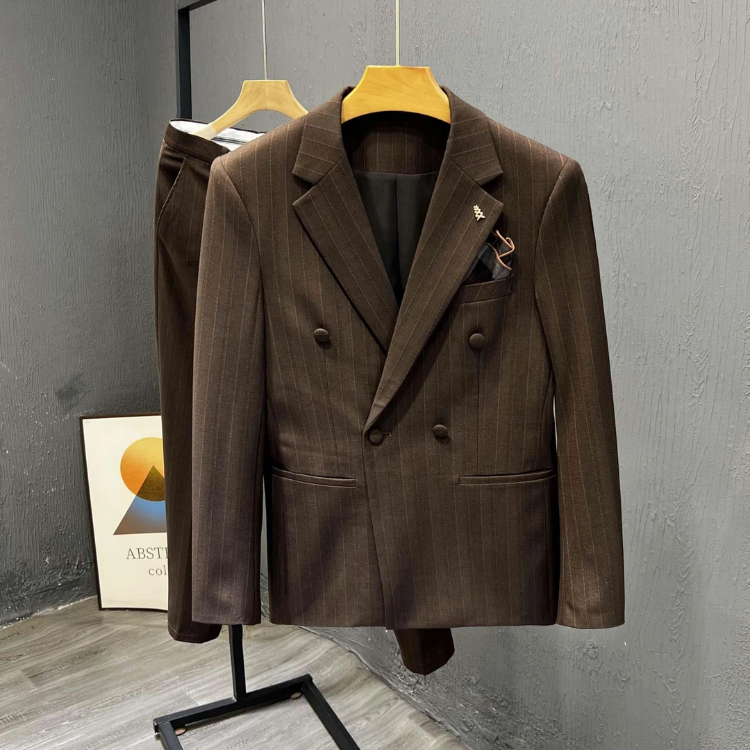 双排扣西服套装男士三件套秋冬季结婚休闲正装高端礼服大码外套潮