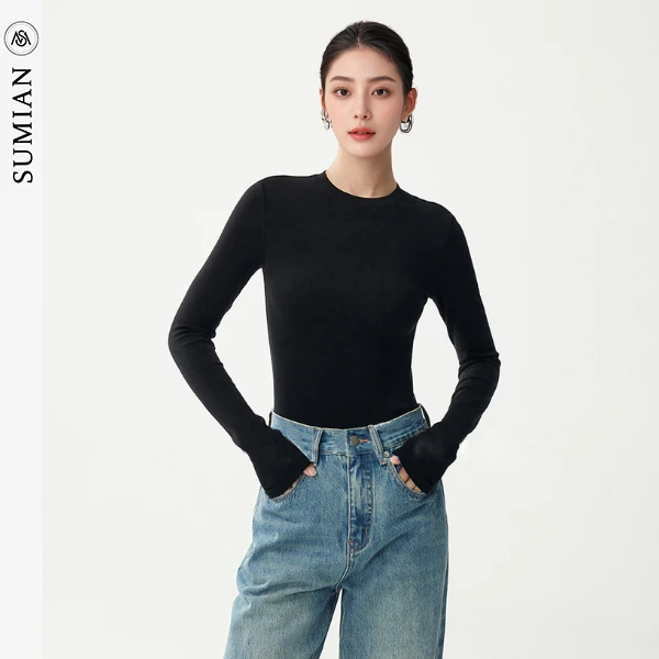 宿眠春装女款爆款2025新款打底衫长袖内搭设计感修身显瘦针织衫