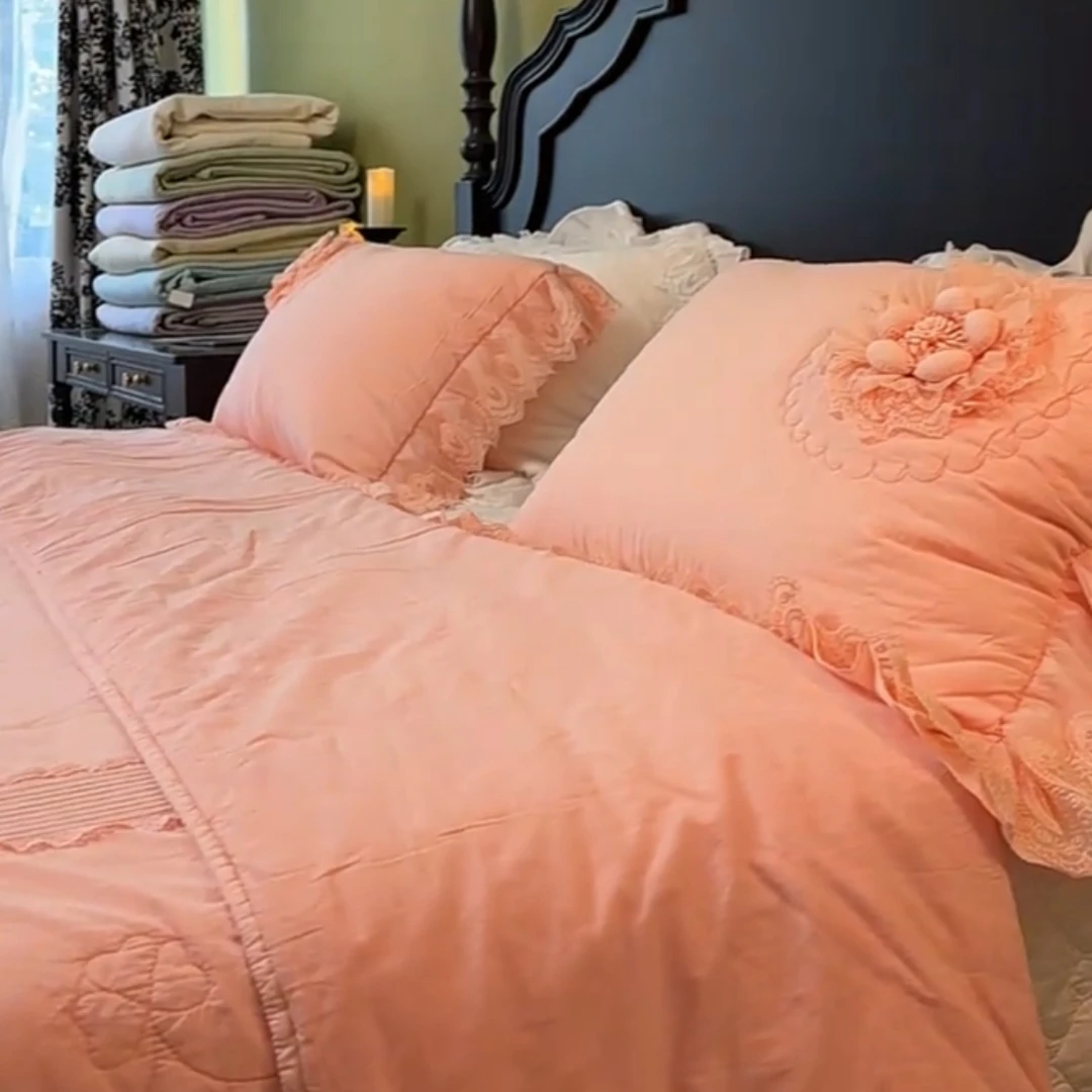 原创韩版精品砂洗精梳棉手工盘花四季床盖