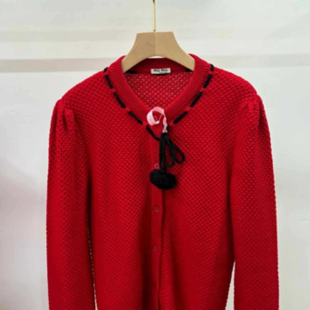 99新 MIU MIU/缪缪 红色针织开衫/40码/B00673