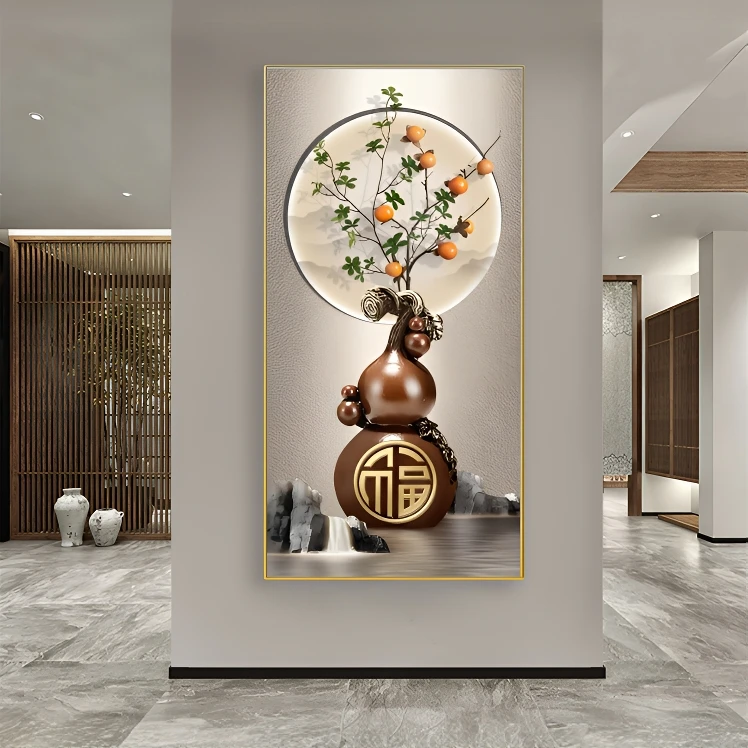 柿如意中式玄关葫芦装饰高档感走廊过道壁挂