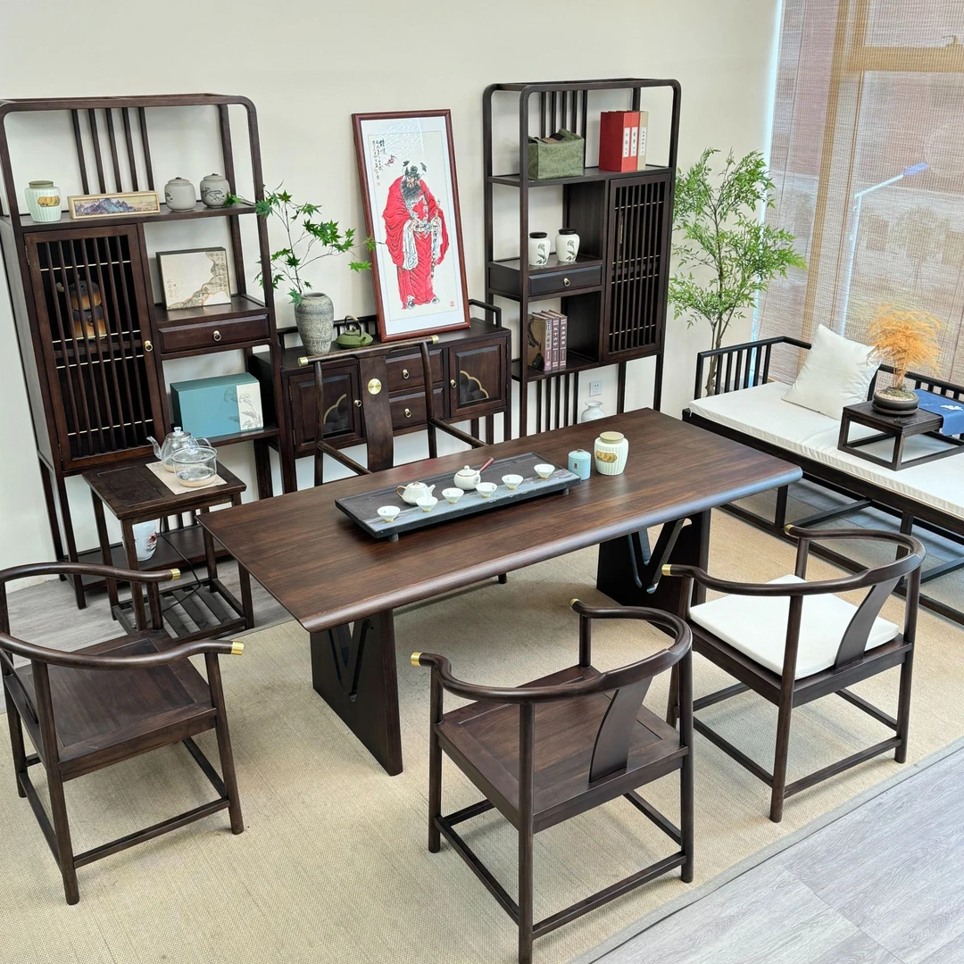 新中式实木云书大板茶桌椅组合家用办公客厅多用茶桌茶台一整套