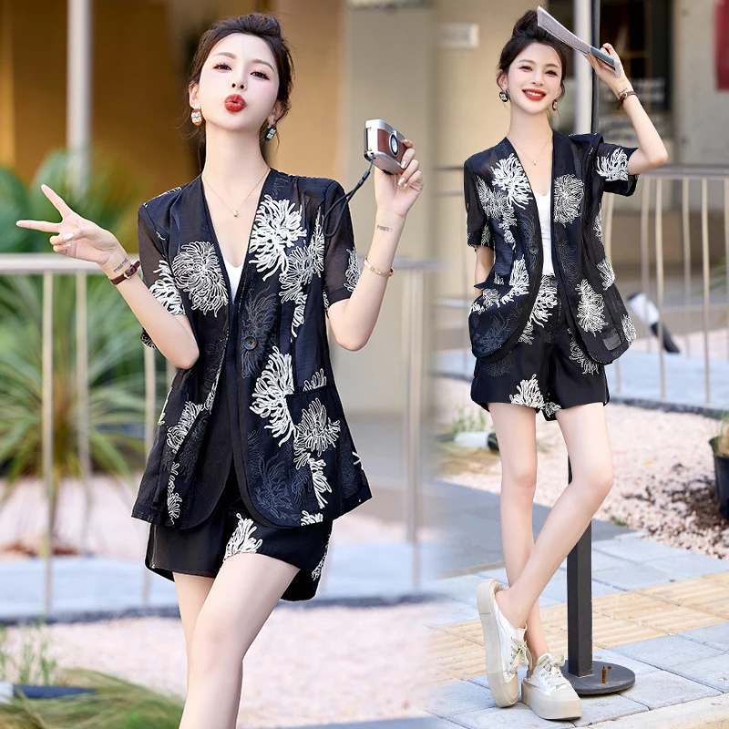 新中式国风短裤套装女2025夏新款高级感小个子财阀千金西装两件套
