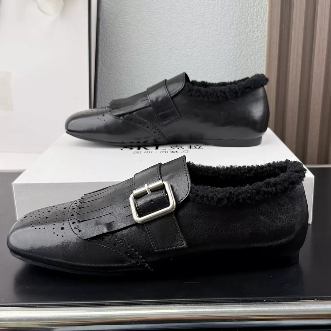 309-6古布洛克雕花流苏单鞋头层牛皮平底英伦风休闲皮鞋女秋季