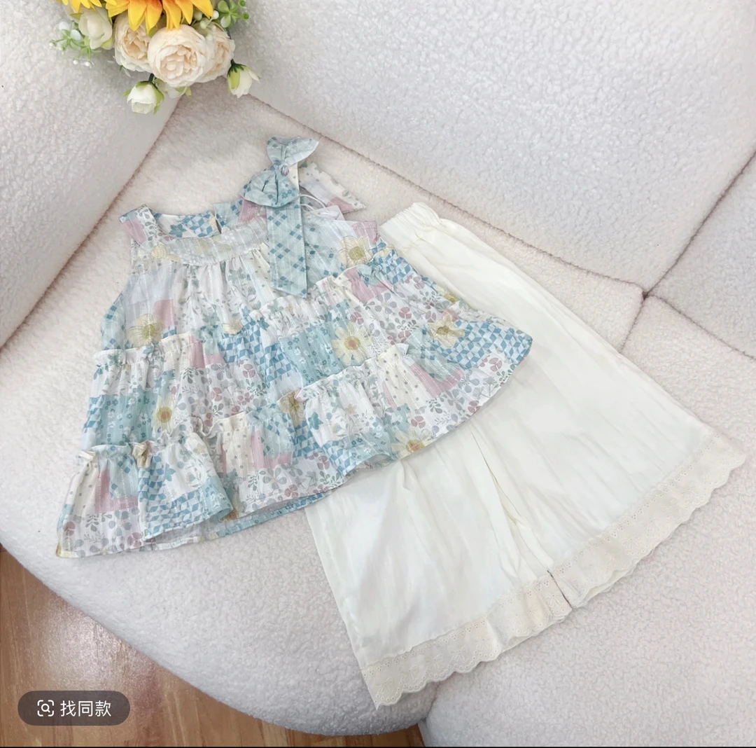 HANBAN-2025夏季新款女童无袖满印时尚两件套