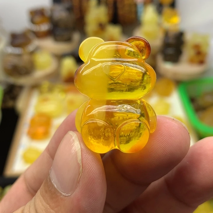 裸石琥珀未镶嵌半蜜半珀蜜糖小熊
