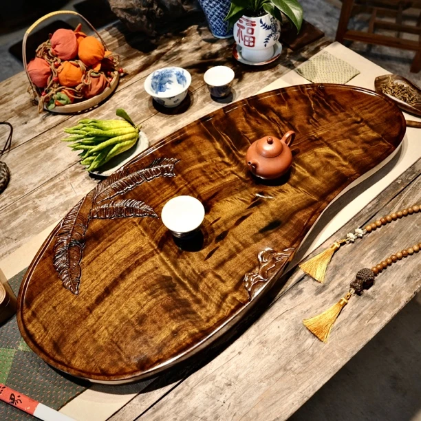 【繁荣】金丝楠乌木水波纹茶盘