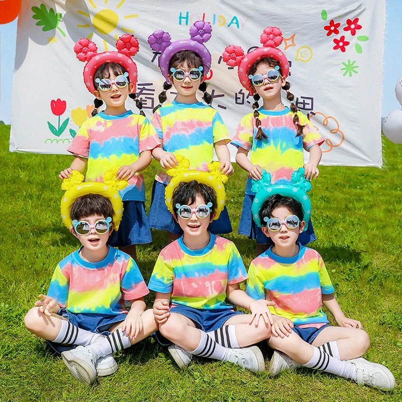 校服套装小学生夏季运动服幼儿园园服六一儿童演出服彩虹色毕业