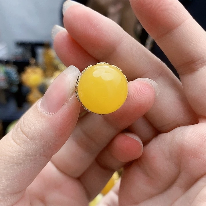 银S925镶嵌琥珀裸石戒指