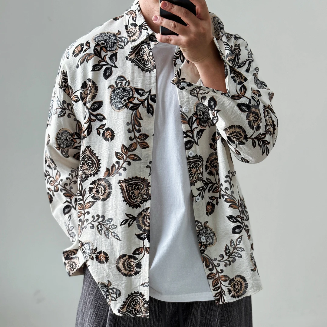 陆星家【异域国度】夏季高级感复古花衬衫休闲男士小众宽松C232