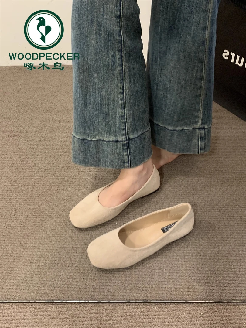 啄木鸟豆豆鞋女鞋平底2025夏季新款配裙子奶奶鞋软底软皮浅口单鞋