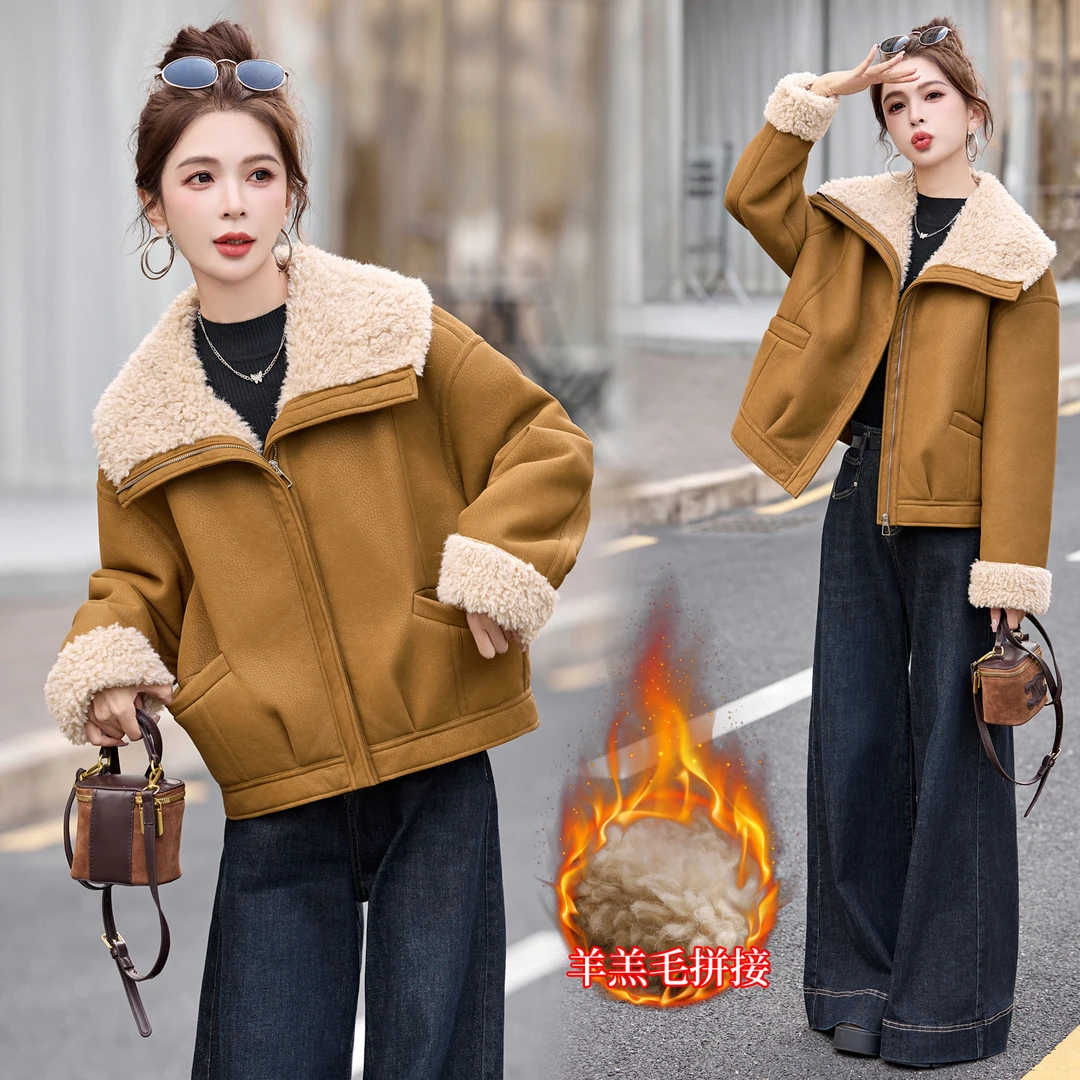 羊羔毛外套女2025冬新款小个子短款PU皮毛一体拍照必备衣服出游服