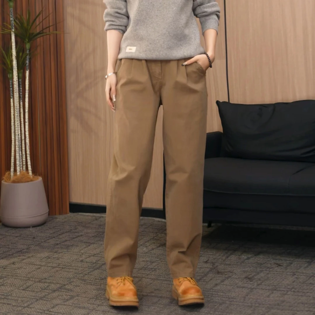赞仕卡其色裤子男秋冬季宽松长裤百搭休闲2025新款美式工装裤2509