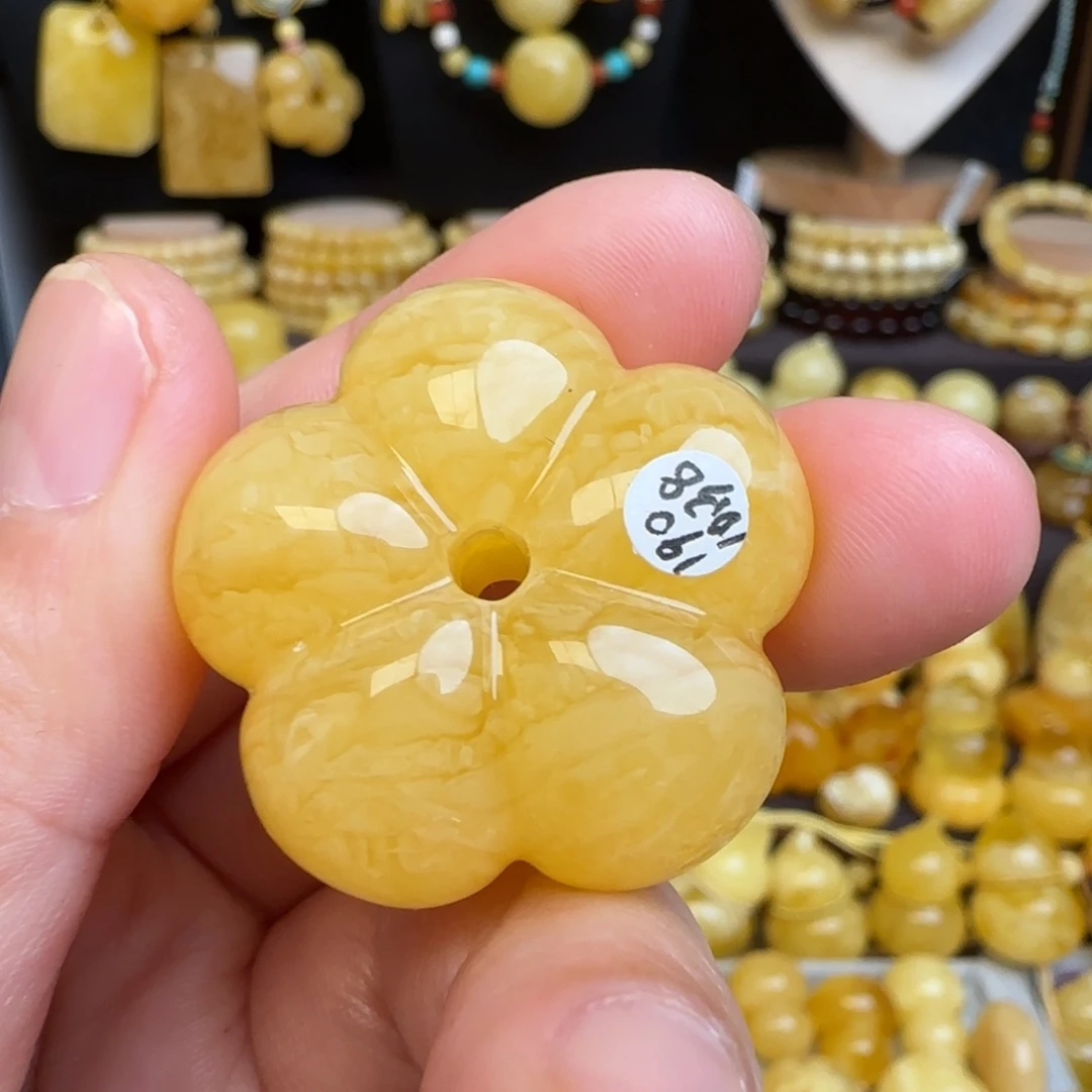 琥珀未镶嵌吊坠(赠链)天然俄料虎皮妖花蜜蜡五瓣花吊坠