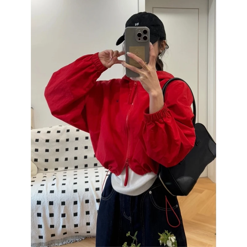 新款韩版百搭修身显瘦时尚连帽双开拉链冲锋衣外套