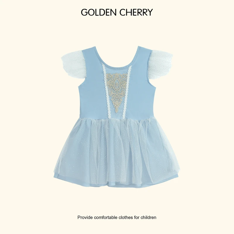 b【金樱桃Golden cherry】小童飞袖金线刺绣公主泳衣35921