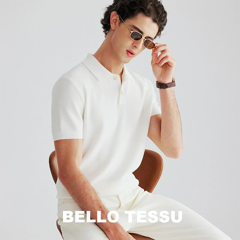 BELLO TESSU两粒扣男士翻领针织短袖夏季凉感透气针织T恤AS0801
