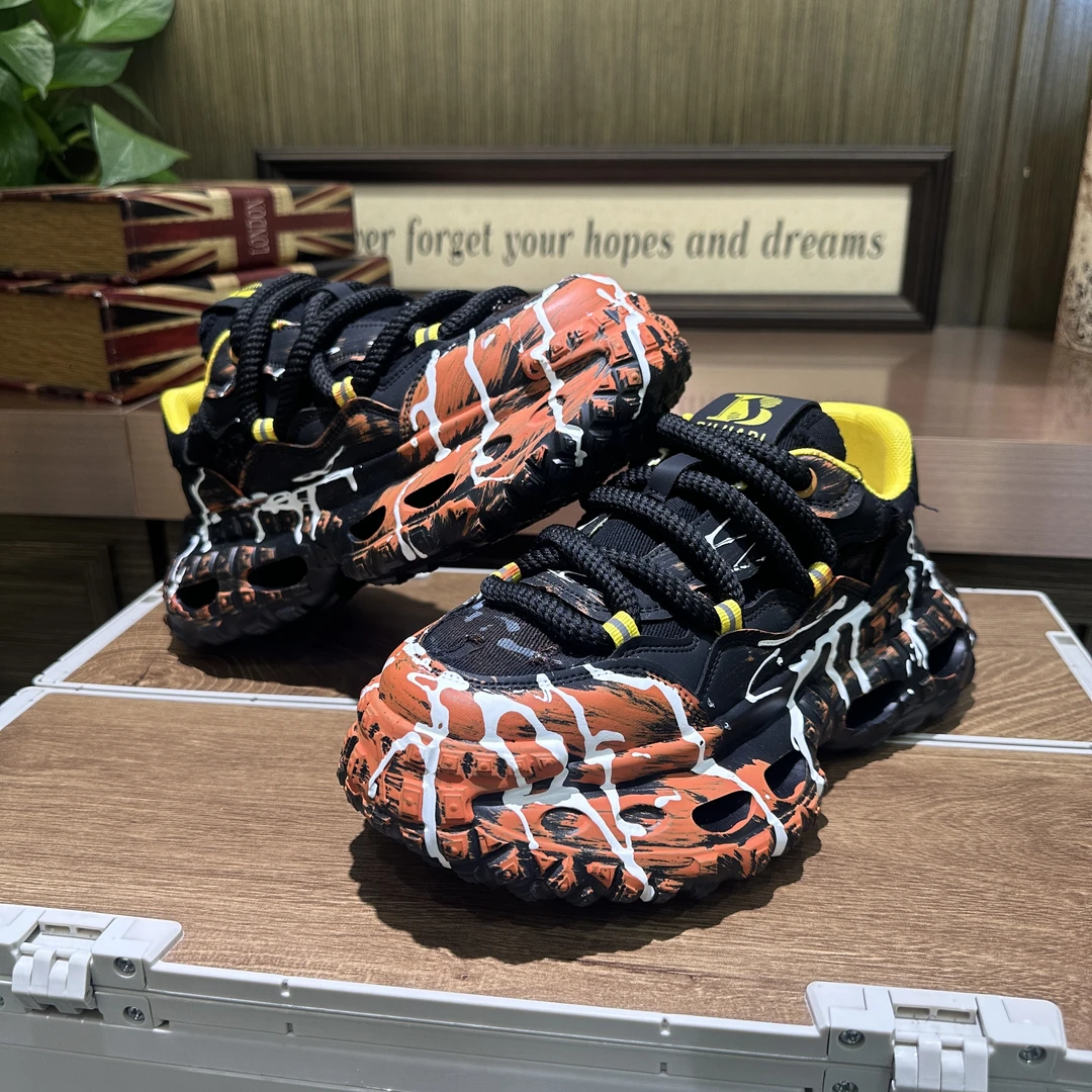 2025轻奢时尚彩绘老爹鞋个性舒适百搭男鞋潮鞋老爹鞋增高6CM舒适