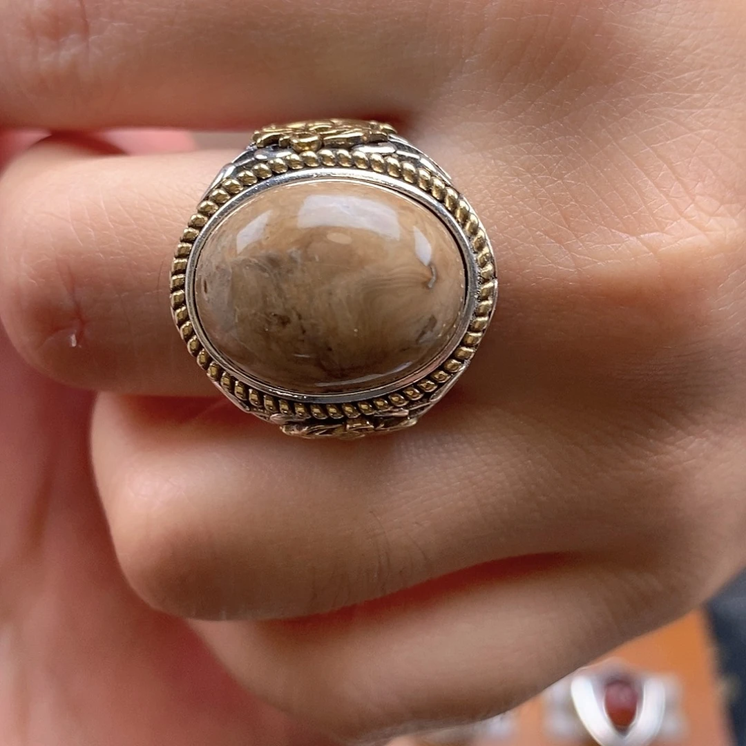 琥珀银S925镶嵌戒指琥珀