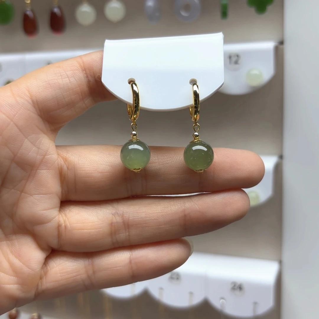 和田玉银S925镶嵌耳饰