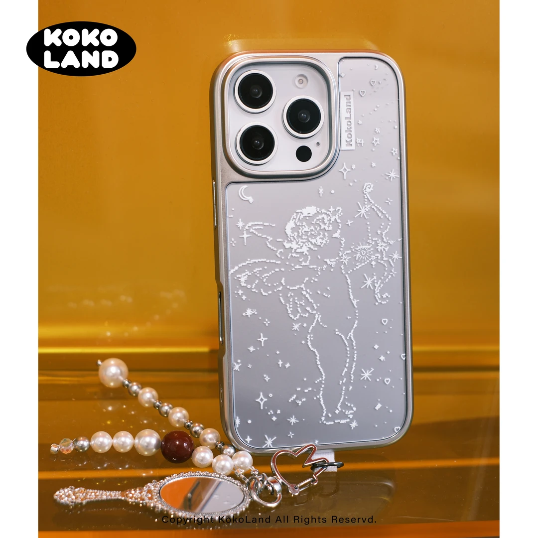 kokoland爱神小天使磨砂银框电镀小众手机壳适用苹果