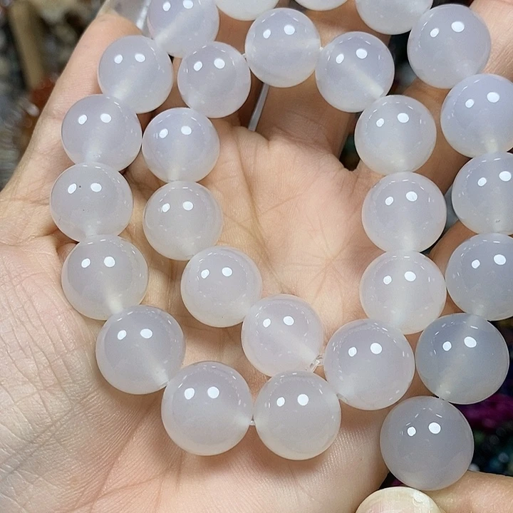 玛瑙/玉髓未镶嵌珠宝半成品A级天然荔枝冻白玛瑙卡14mm