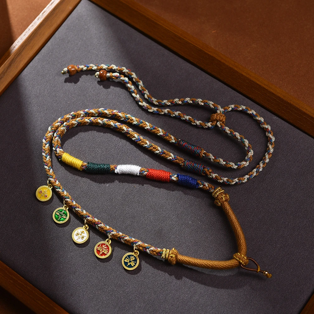 非金属锦纶吊坠 【藏传五路绳 】纯手工编织唐卡绳