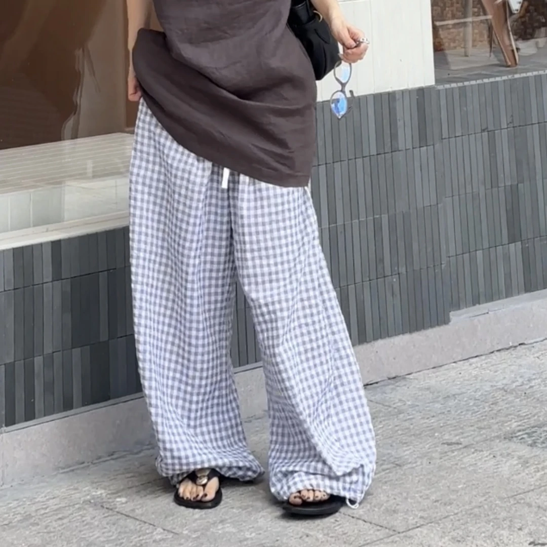 LIS&AZ-慵懒风松紧腰格子休闲裤XKML2505404