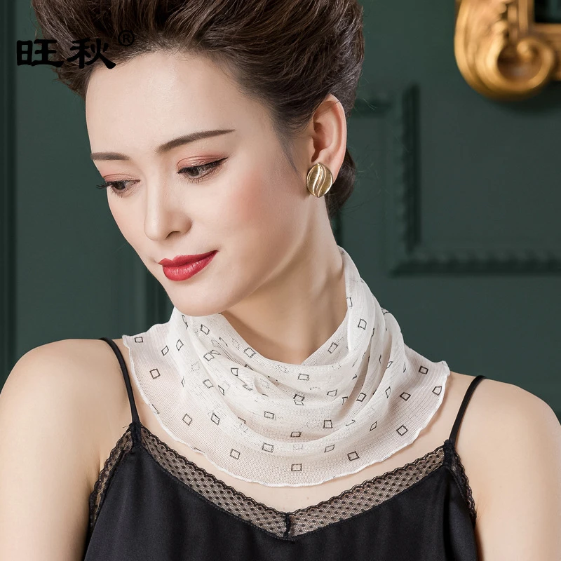 网眼真丝围巾100%桑蚕丝印花丝巾女式防晒围脖薄1002时尚百搭女士
