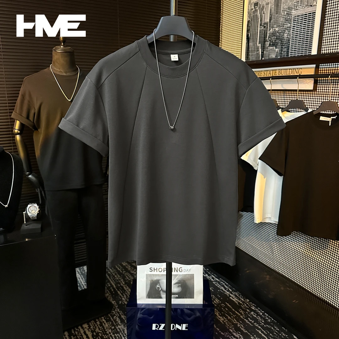 【季末5折】原创高定重磅拼接设计T恤亲肤棉简约休闲圆领袖短袖男士