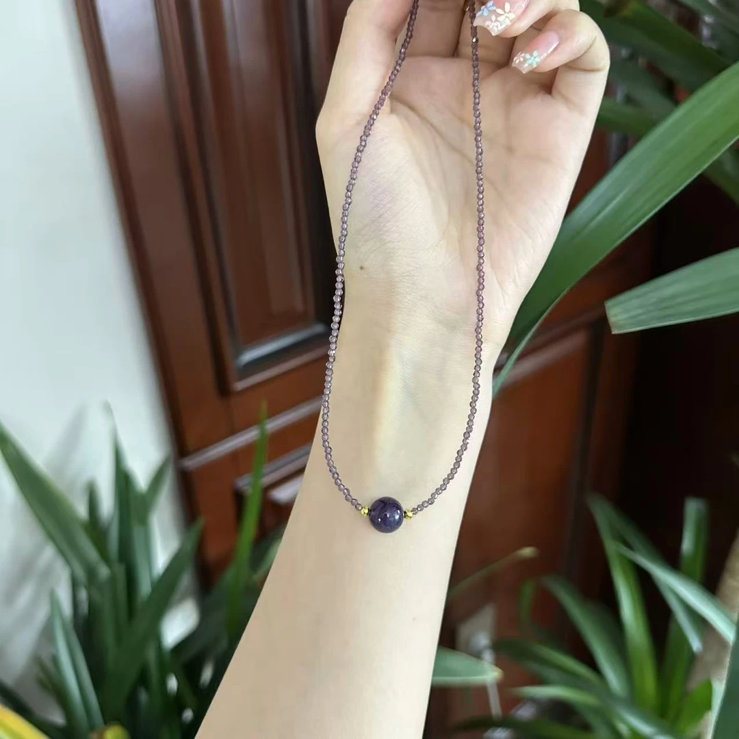 木兮珠宝*乌拉圭紫水紫链单珠项链