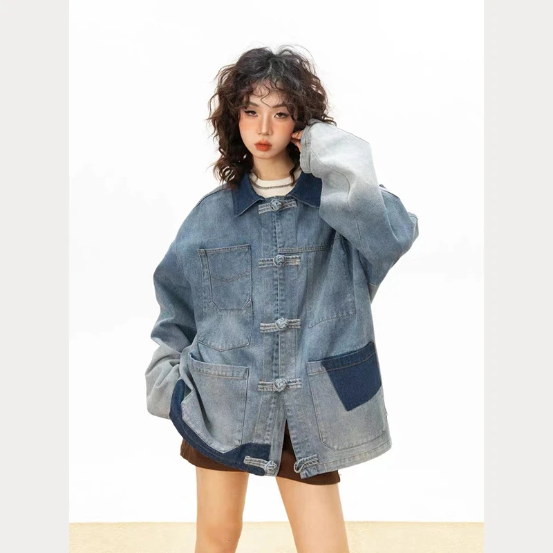 YBK设计感新中式早春牛仔外套女春秋款新款春季宽松国风女装夹克