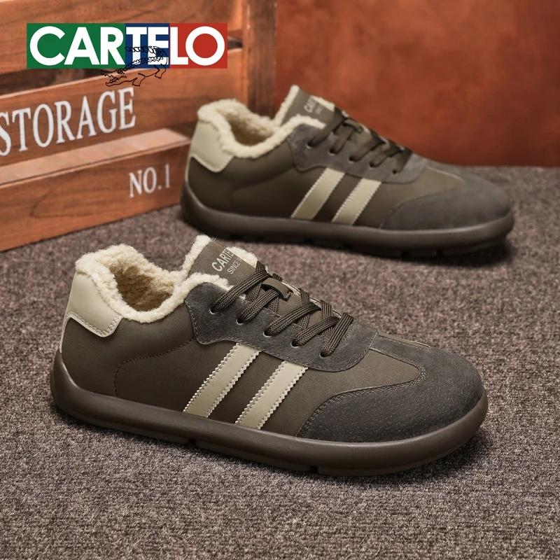 【复古德训鞋】卡帝乐鳄鱼秋冬宽鞋头休闲男鞋软底加绒棉鞋板鞋男款