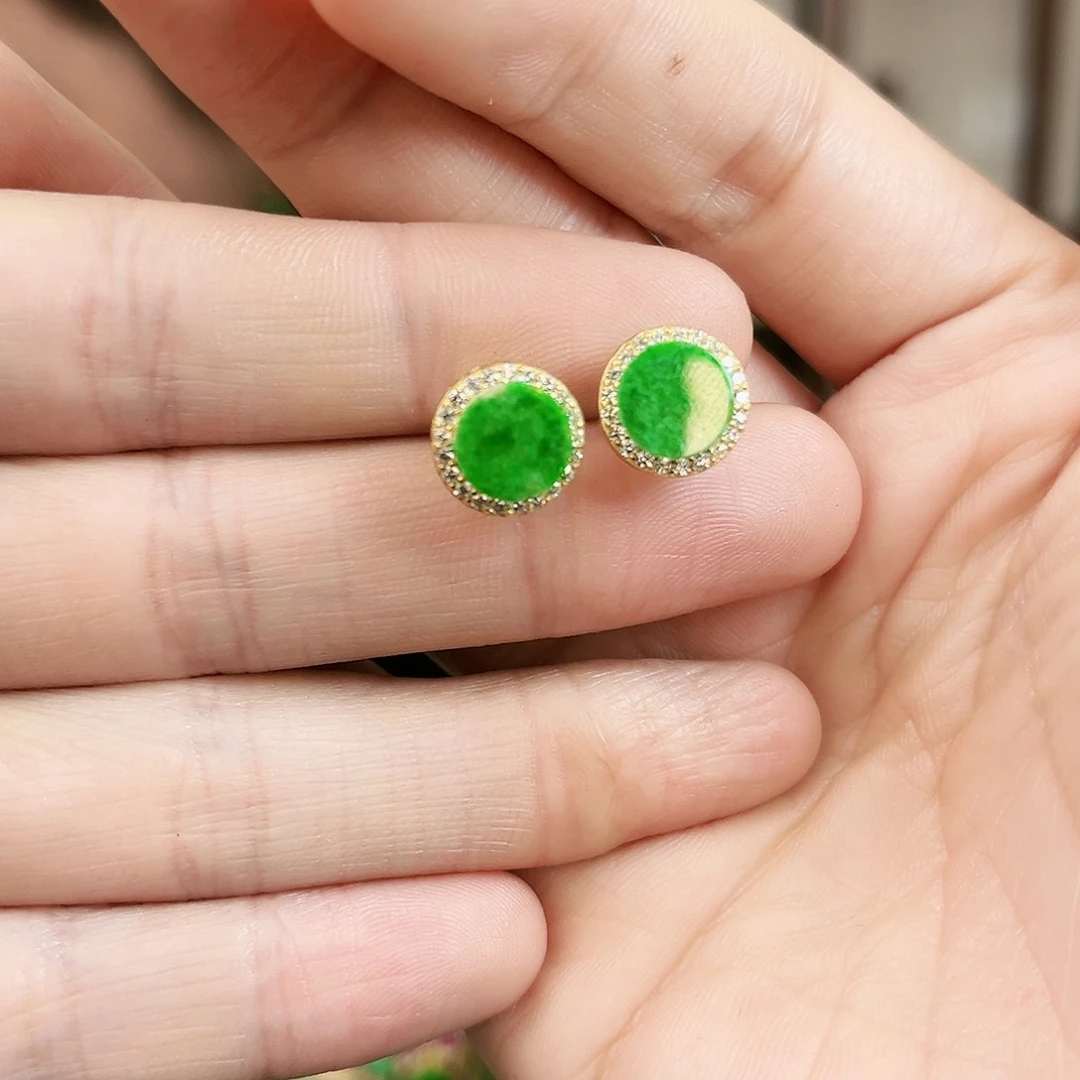 翡翠耳饰银S925镶嵌耳饰