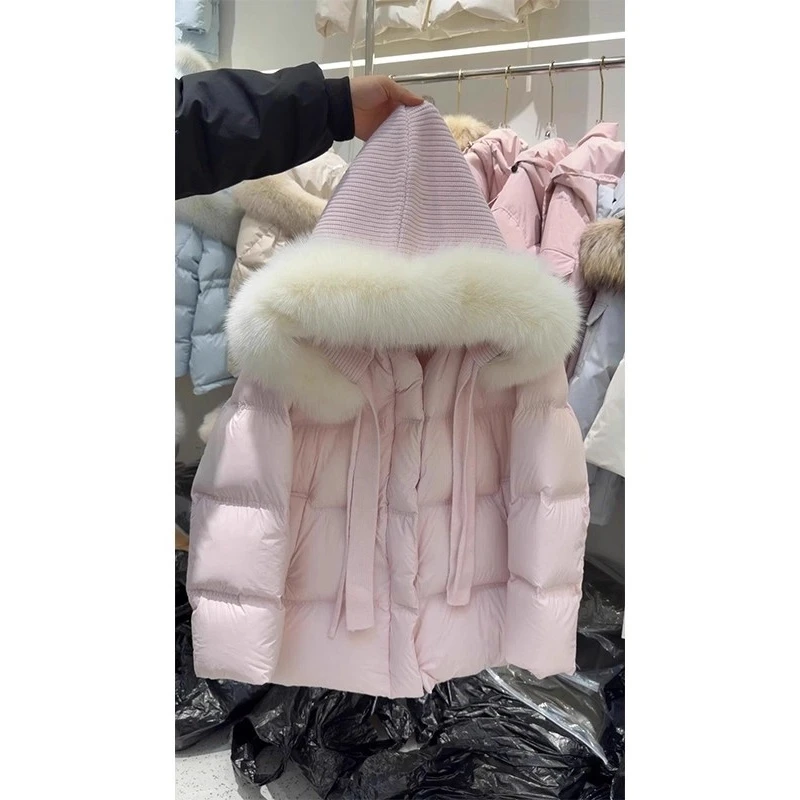 韩系时尚粉色毛绒绒连帽棉服女款秋冬季2025新款加厚保暖棉衣外套