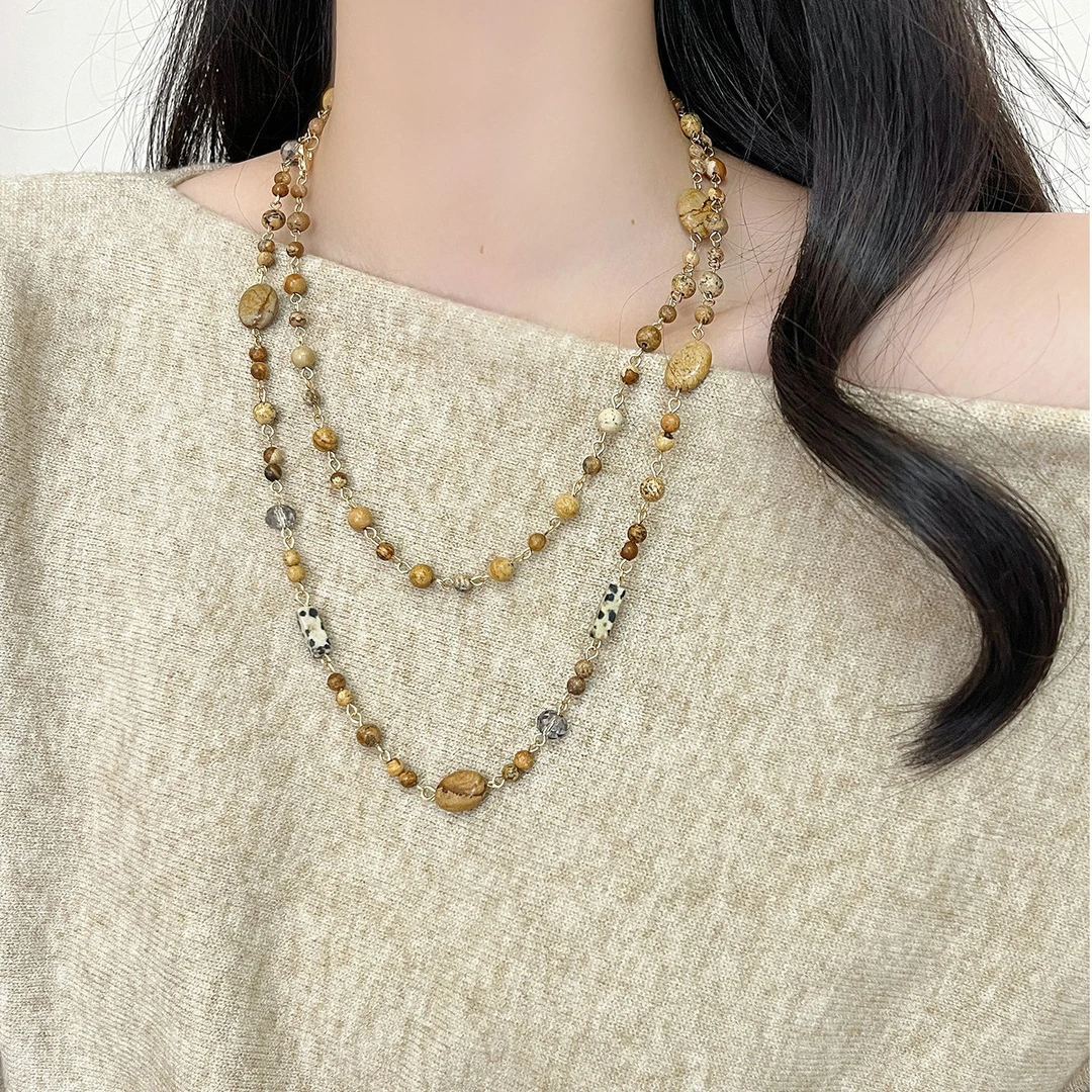 非金属亚克力项链 波西米亚民族风双层串珠项链女秋冬长款毛衣链
