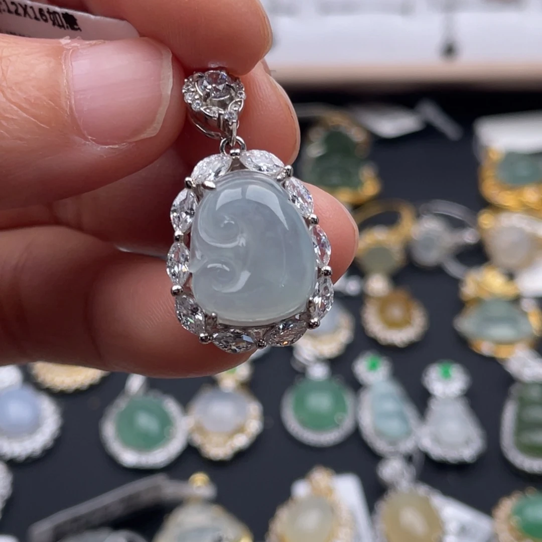 翡翠银S925镶嵌吊坠(不含链)