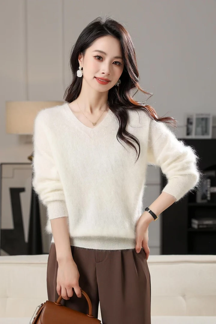 【100%羊绒】25年新款上 高奢品针织V领拉绒-LM03