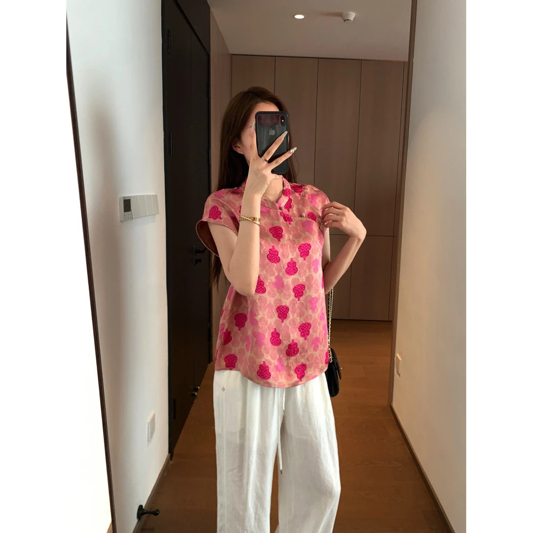 新款韩版简约时尚葫芦图案国风衬衫G6263