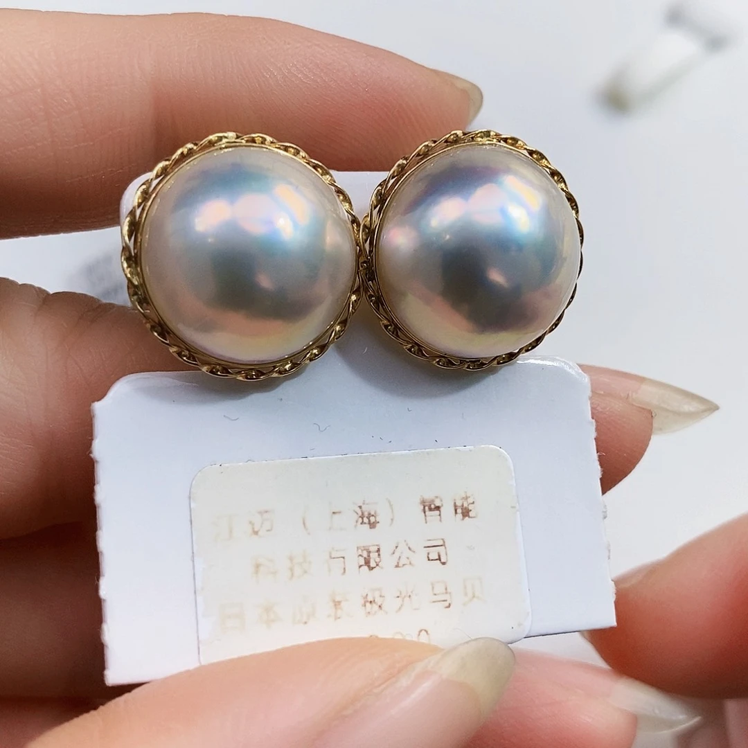 18K金镶嵌18k日本原装成品极光仙境粉泡泡马贝拼合珍珠（马